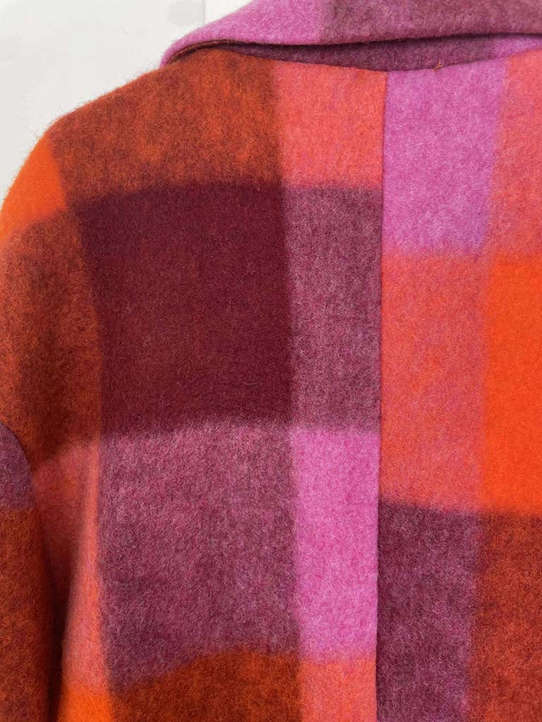 Check Wool Mix Coat - Raspberry