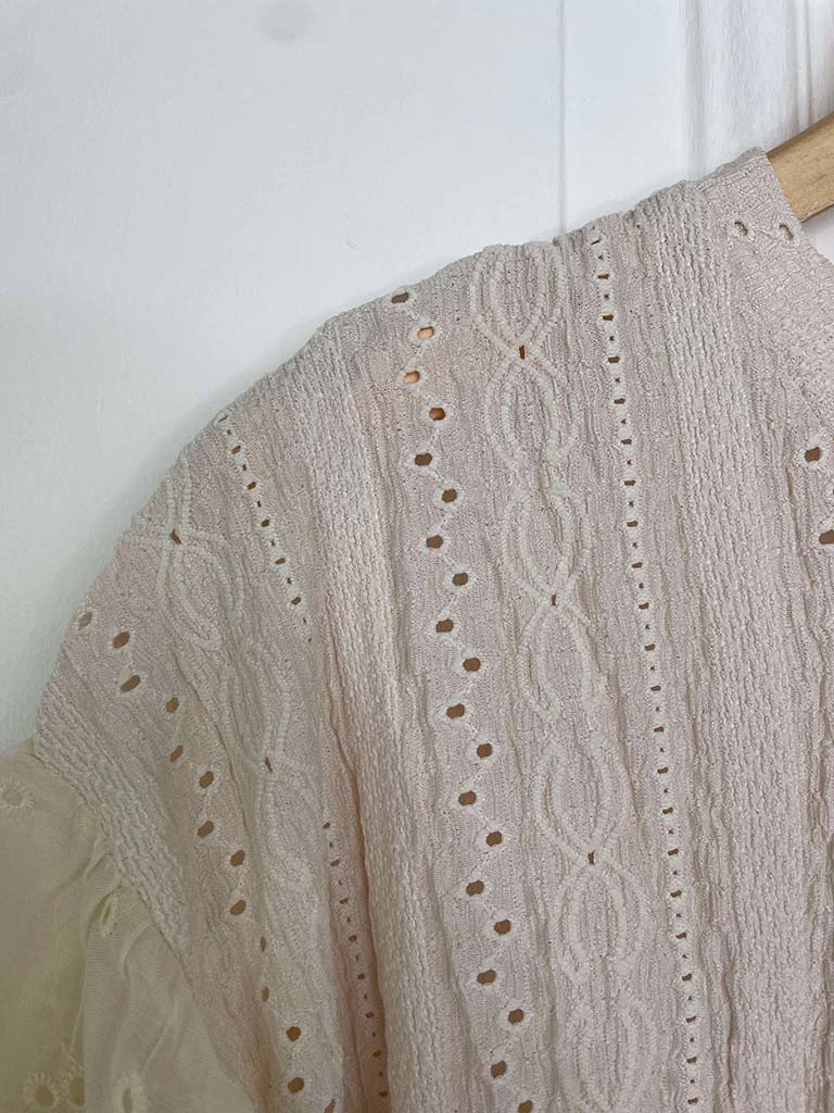 Broderie Anglaise Frill Sleeve Tee - Ecru