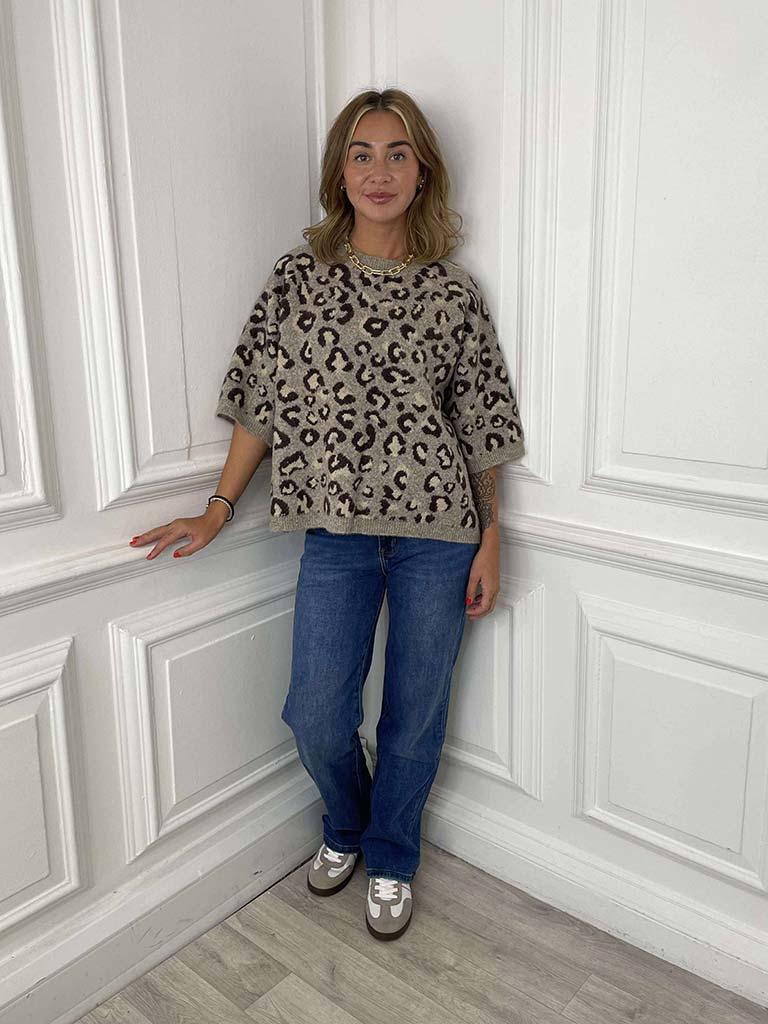 Leopard Jacquard Knit - Stone