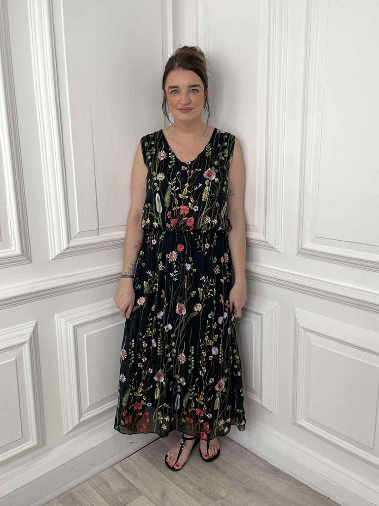 Wildflower Silk Mix Dress - Black