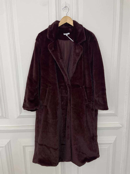 Luxe Faux Fur Double Breasted Coat - Claret