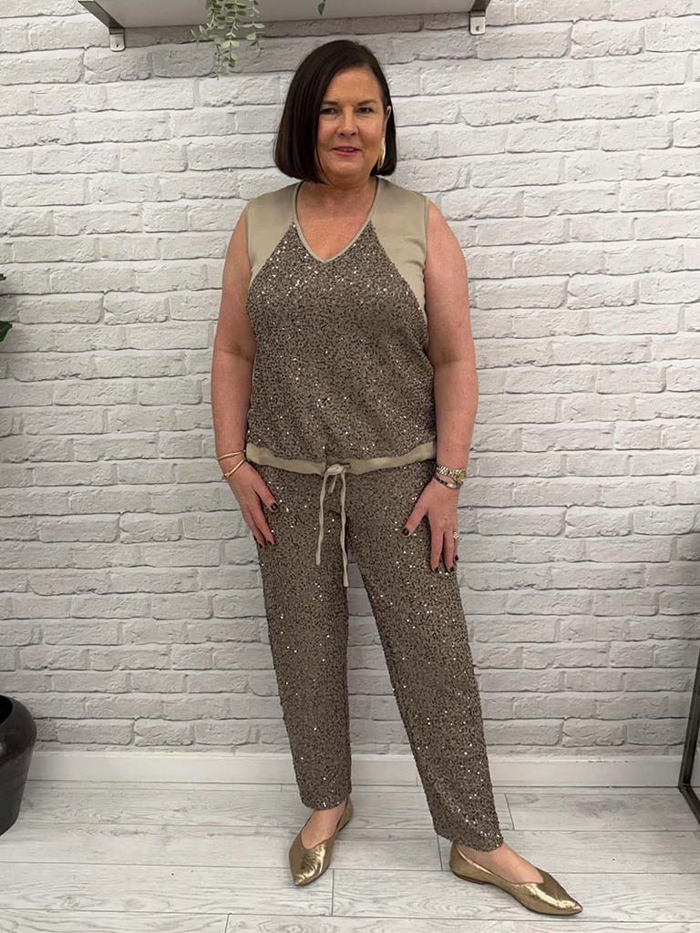 Malissa J Cigarette Sequin Trousers - Latte