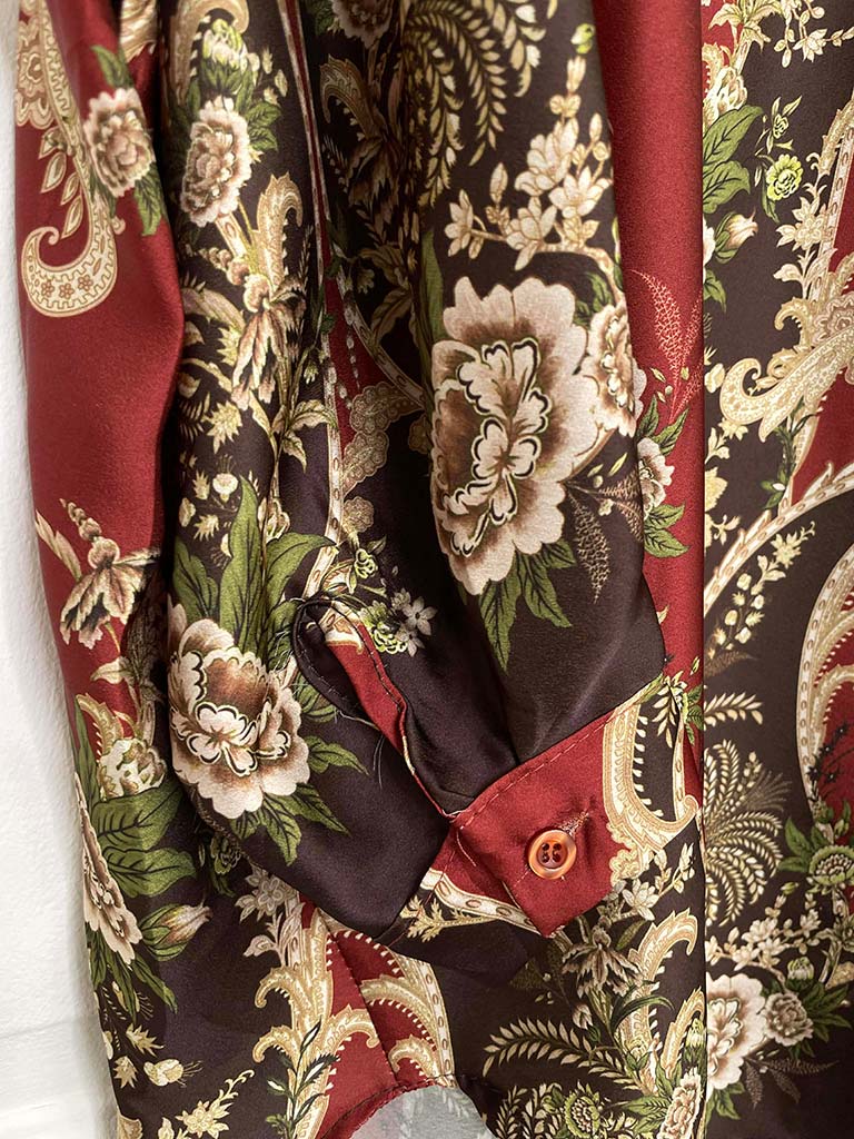 Ornate Floral Silk Feel Shirt - Rust