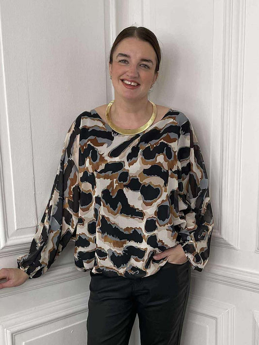 Camo Batwing Top - Grey Mix