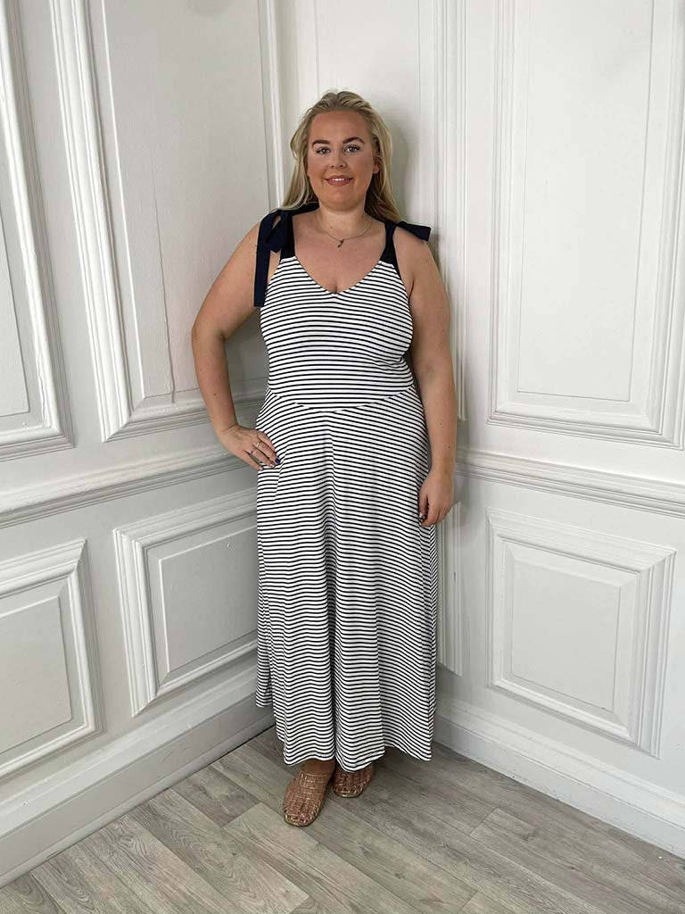 Tie Strap Stripe Dress - Navy