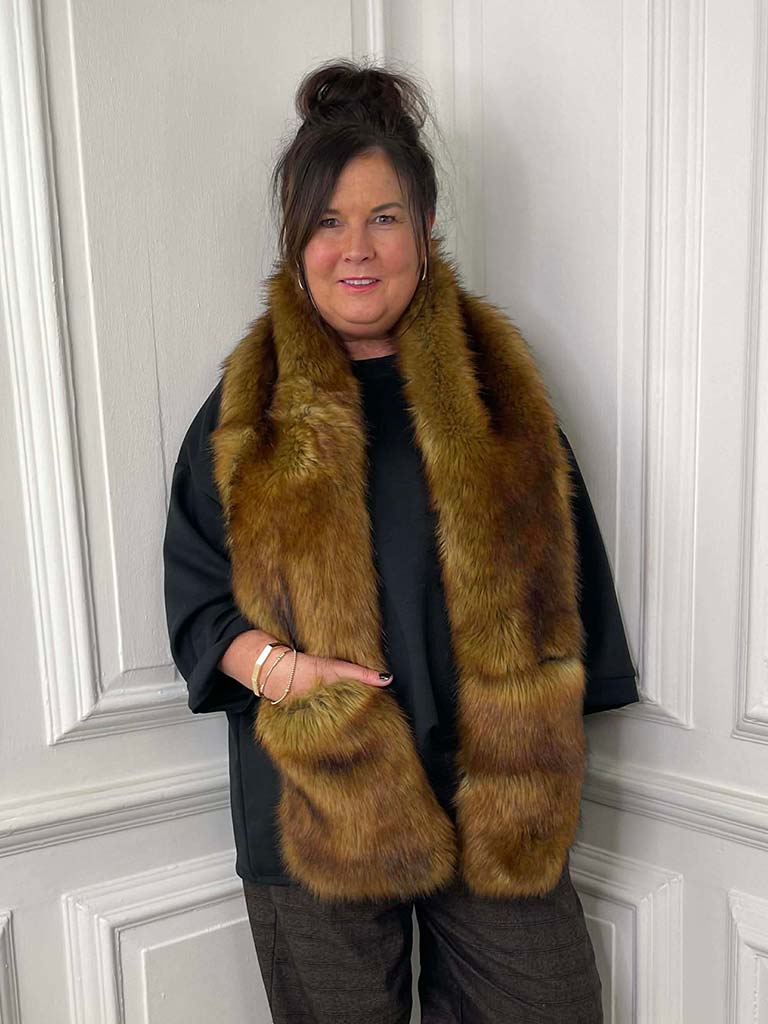 Malissa J Faux Fur Pocket Scarf - Tan