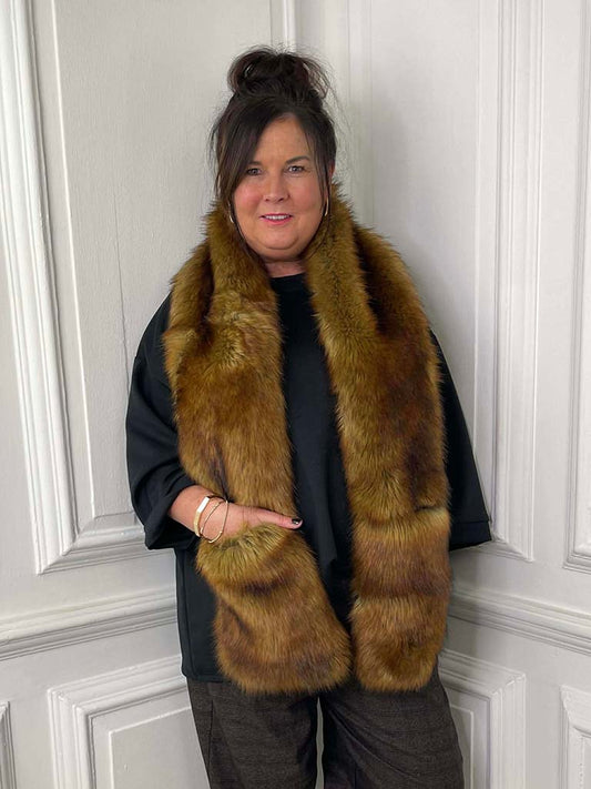 Malissa J Faux Fur Pocket Scarf - Tan