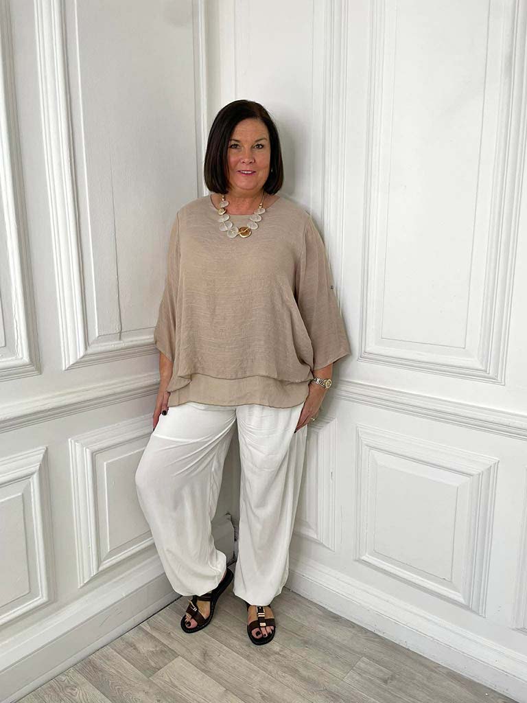 Sports Luxe Cuff Trousers - Warm White