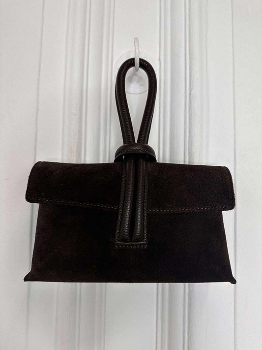 Loop Handle Suede Bag - Chocolate