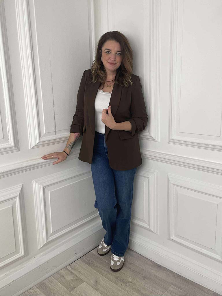 Ruched Sleeve Blazer - Chocolate