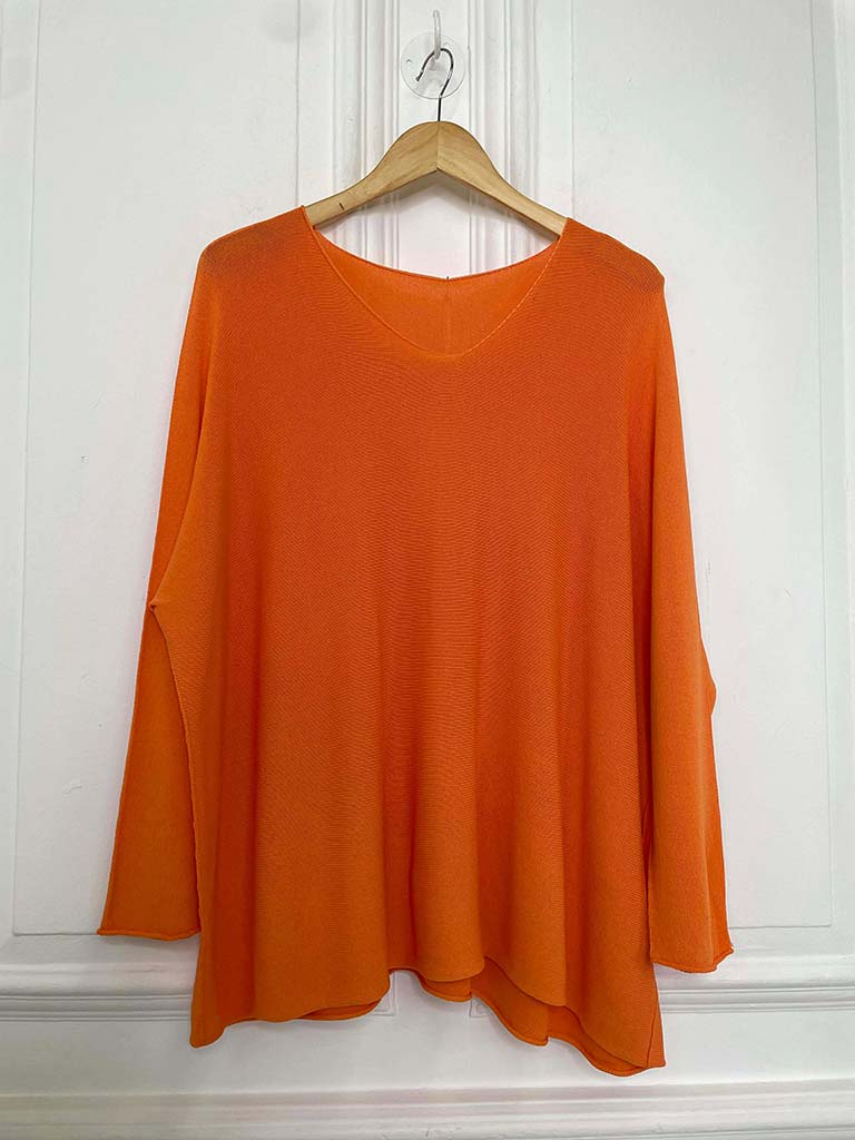V-Neck Raw Edge Knit - Tangerine