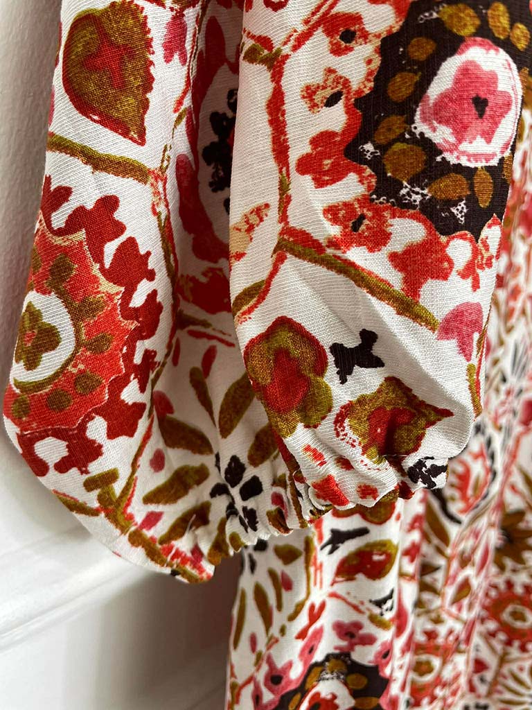 Floral Tile Print Top - Blood Orange