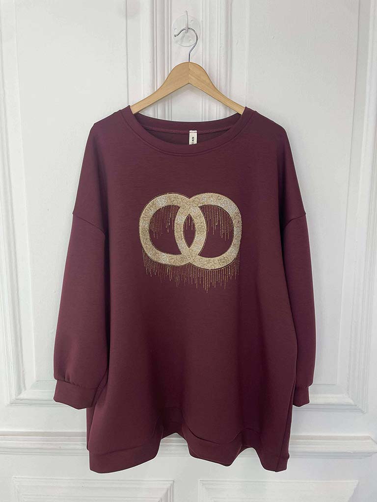 Link Embellished Sweatshirt - Burgundy