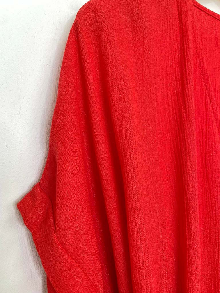 V-Neck Stone Drawstring Dress - Blood Orange