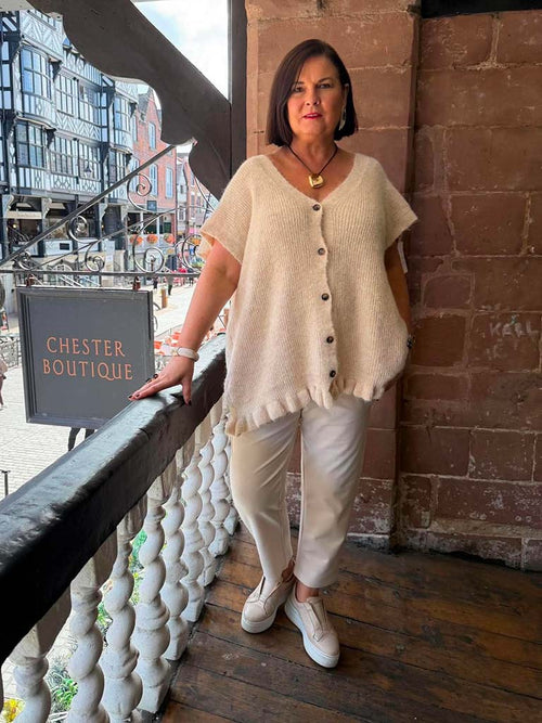 Frill Hem Cardigan - Ecru
