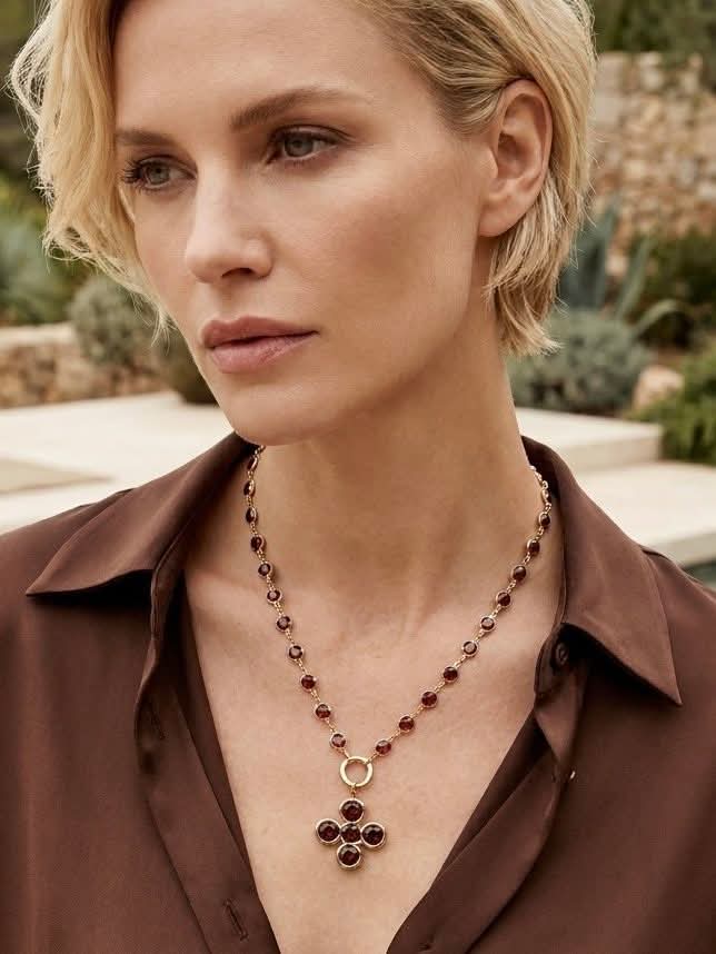 Envy Stone Clover Pendent Necklace - Pink & Gold