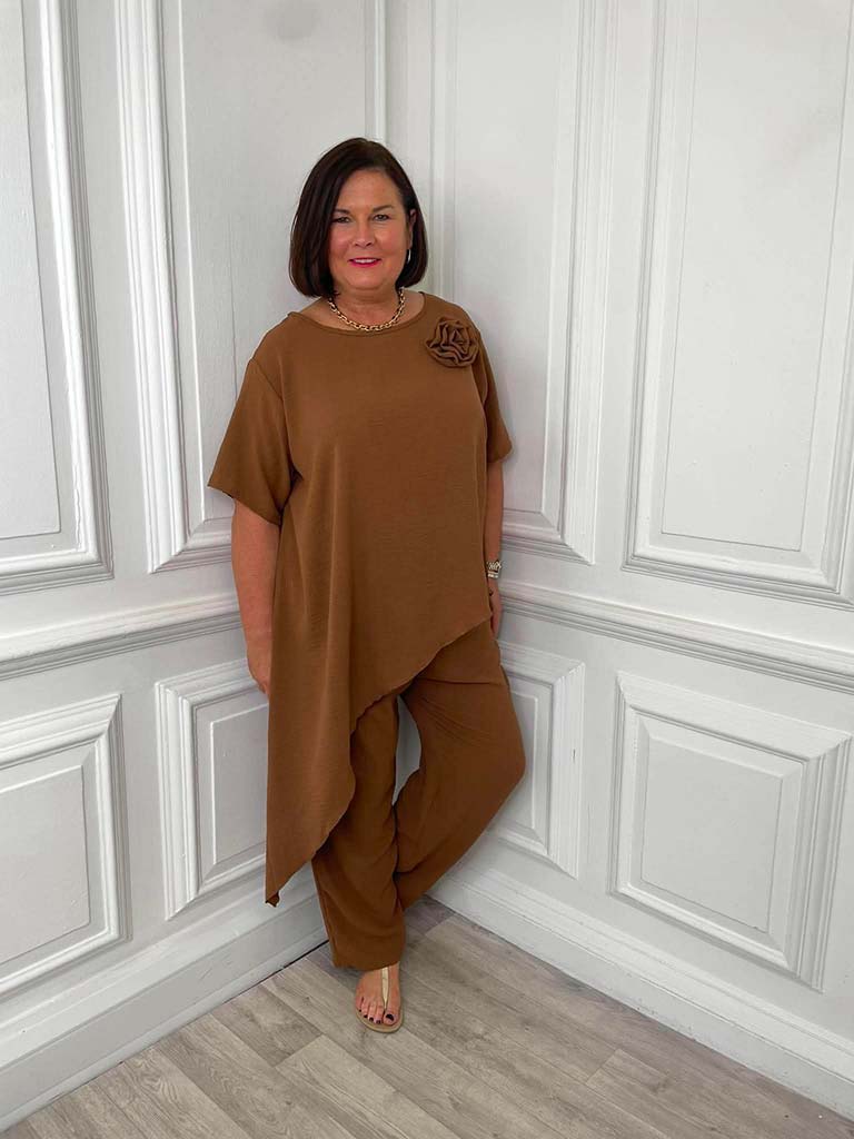 Asymmetric Flower Co-ord - Toffee