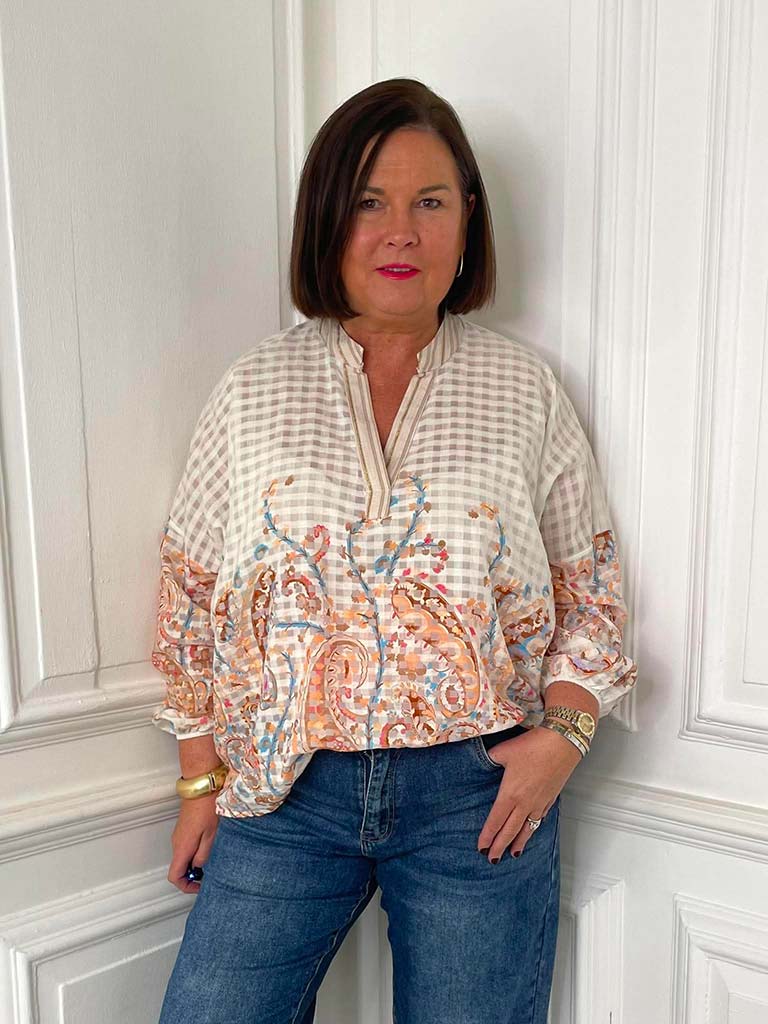 Gingham Paisley Flower Blouse