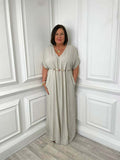 V-Neck Stone Drawstring Dress - Stone