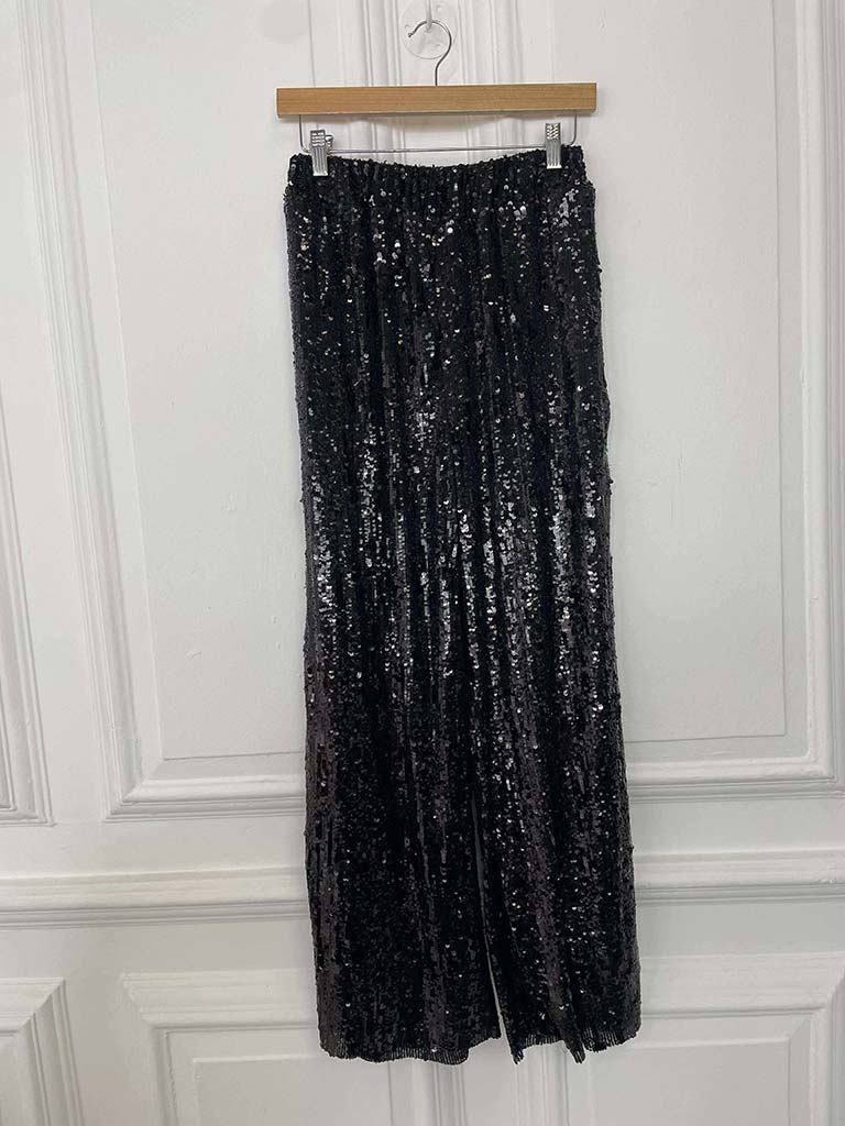 Sequin Wide Leg Trousers - Black