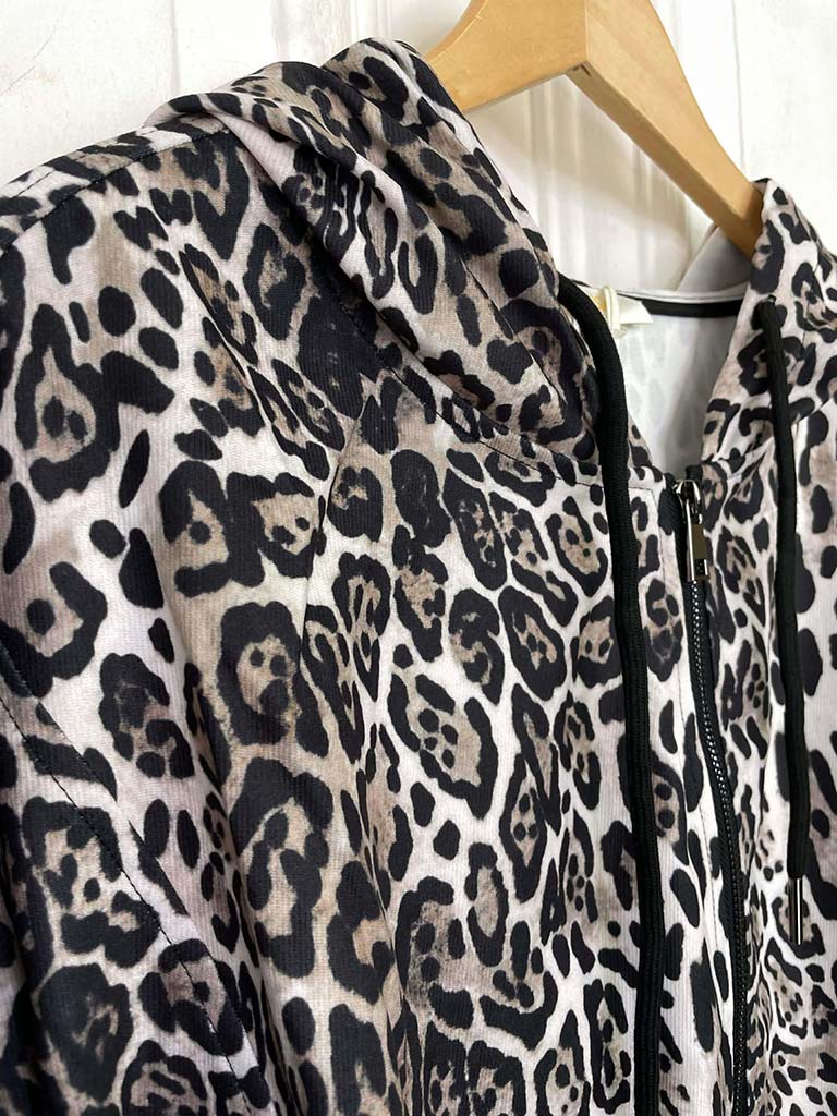 Malissa J Hooded Zip Leopard Jacket