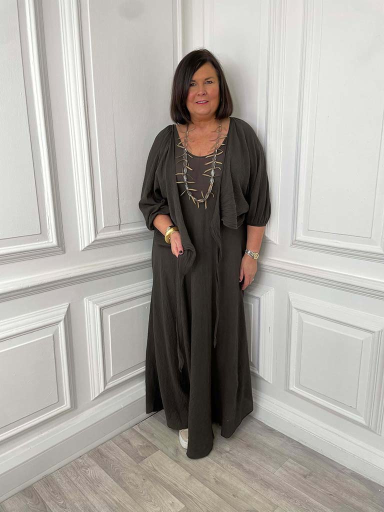 Waffle Tie Shrug - Chocolate