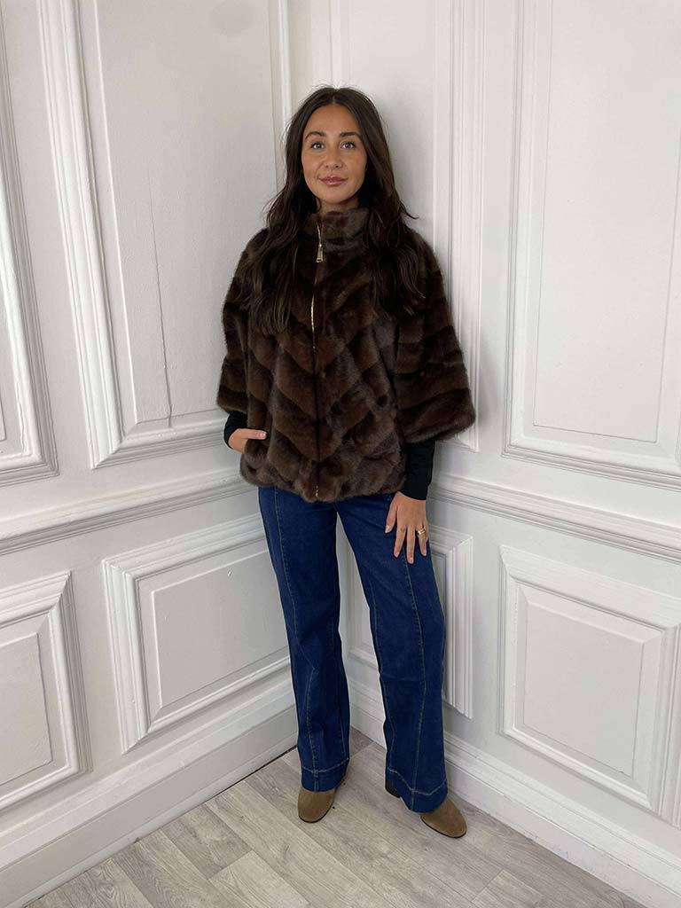 Malissa J Faux Fur 3/4 Sleeve Jacket - Brown