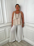 Shirred Wide Leg Trousers - White