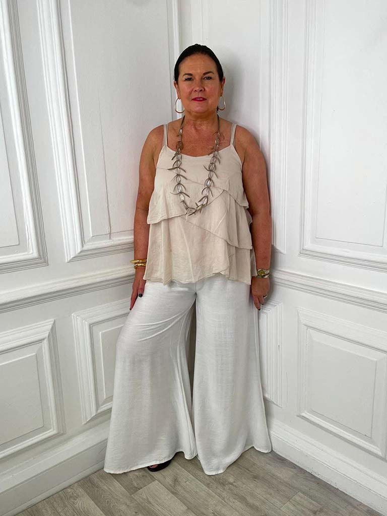 Shirred Wide Leg Trousers - White