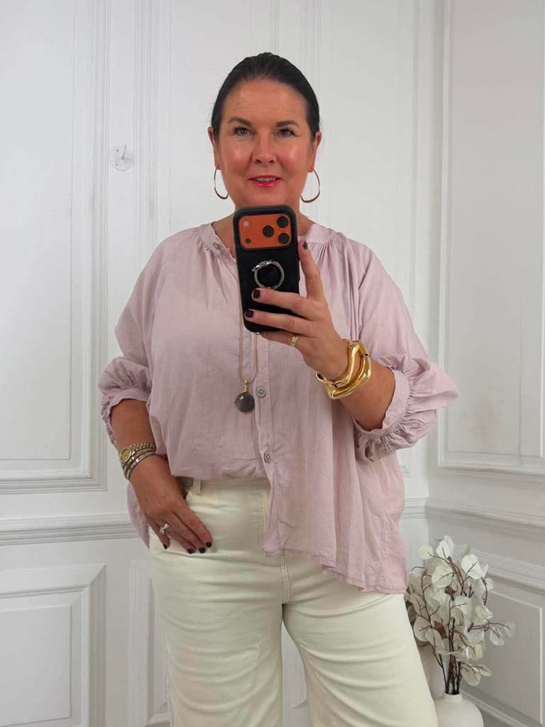 Grandad Collar Cotton Shirt - Blush
