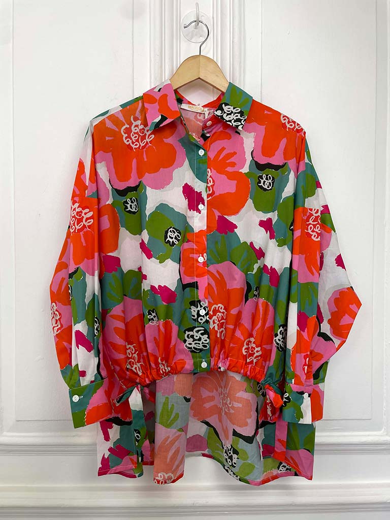 Malissa J Tropical Flower Drawstring Hem Shirt