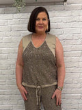 Malissa J Sequin Drawstring Vest - Latte