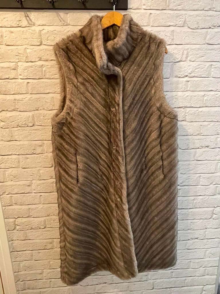 Malissa J Faux Fur Long Gilet - Taupe