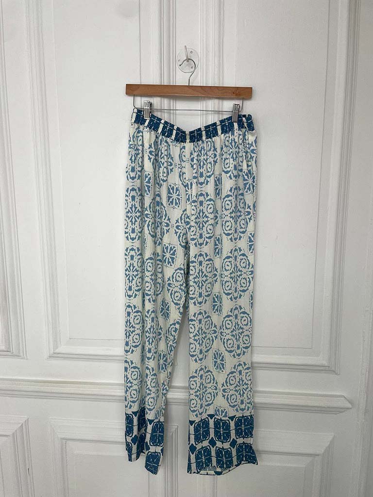 Tile Print Palazzos - Denim