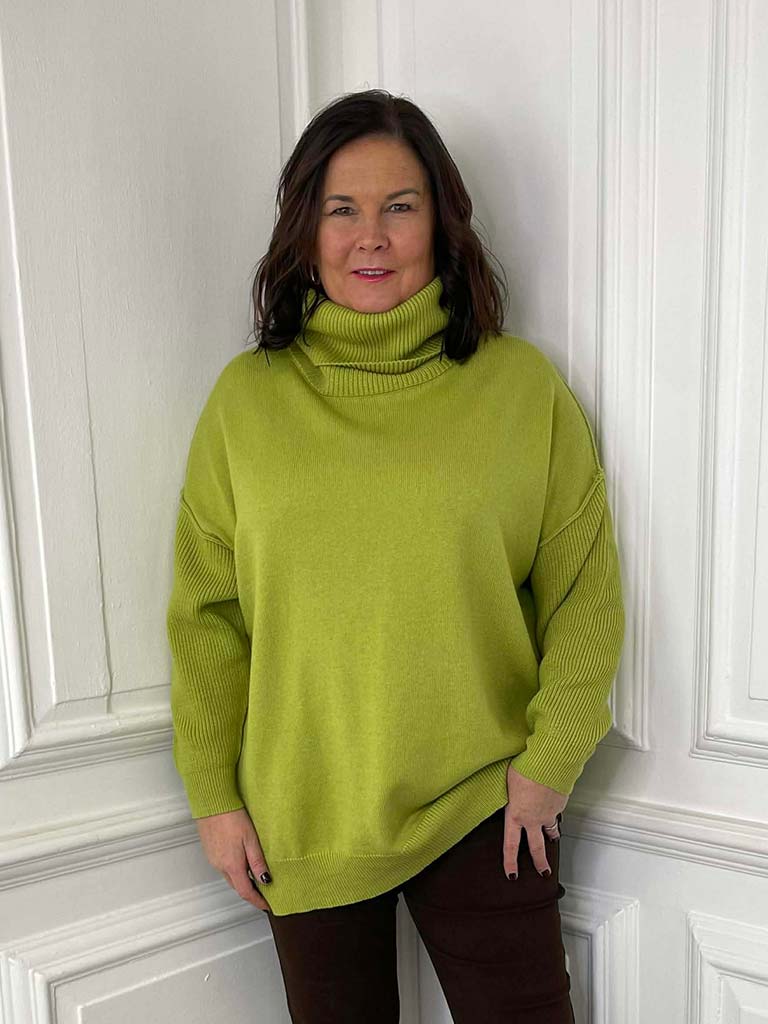 Malissa J Exposed Seam Polo Knit - Lime