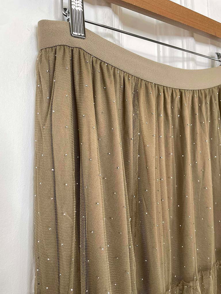 Studded Tulle Skirt - Taupe
