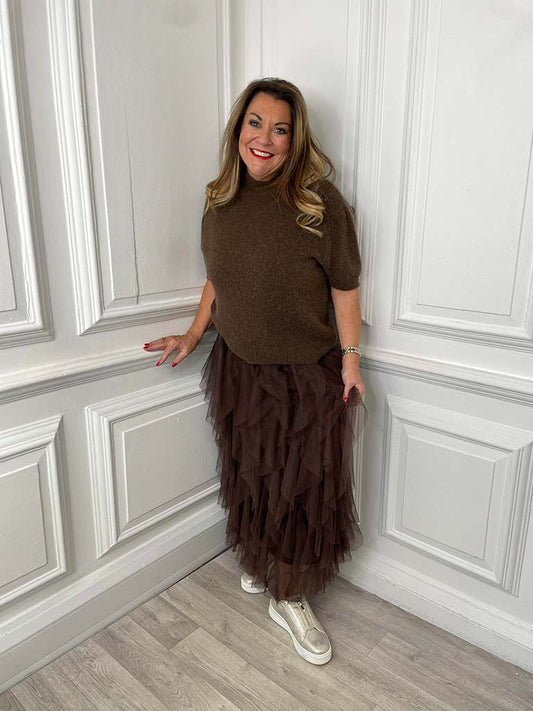 Layered Tulle Skirt - Chocolate