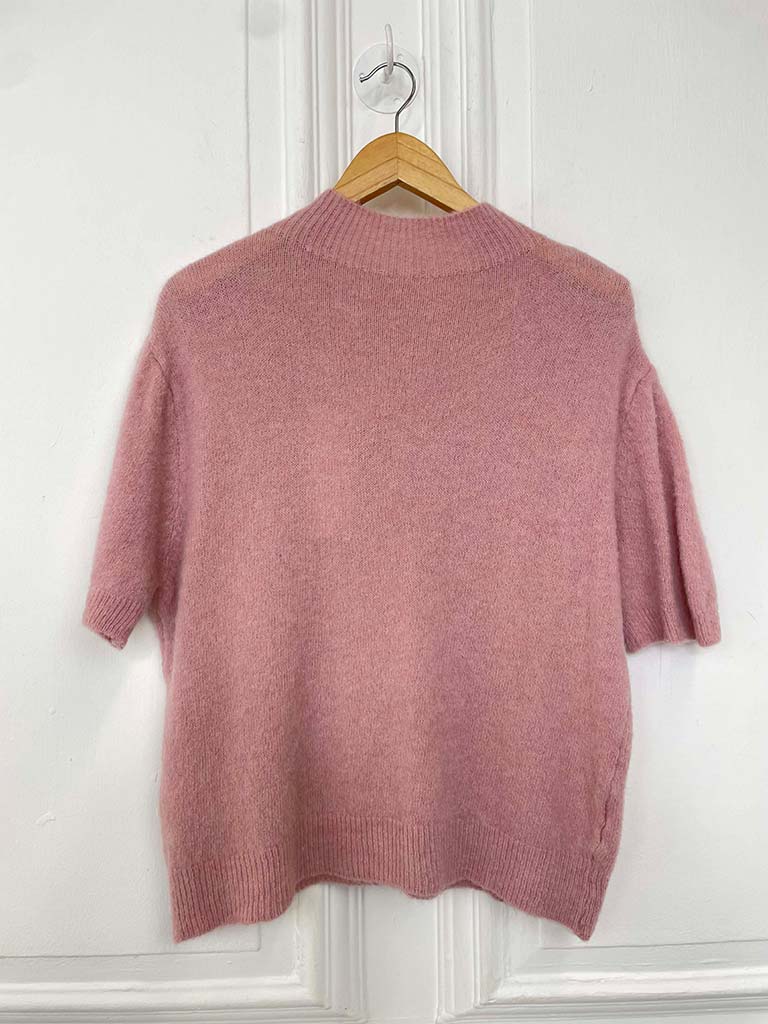 High Neck Short Sleeve Knit - Rose