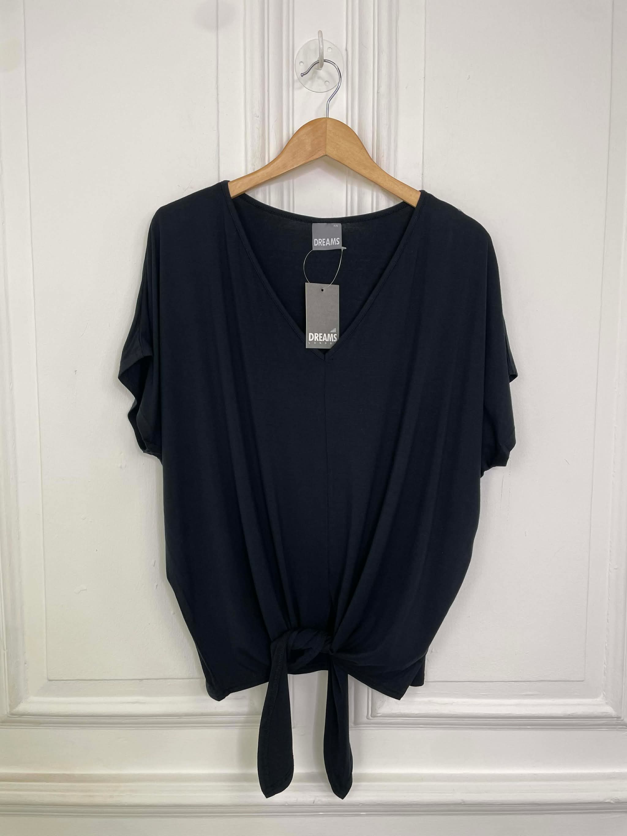 Bamboo Tie Front Tee - Black