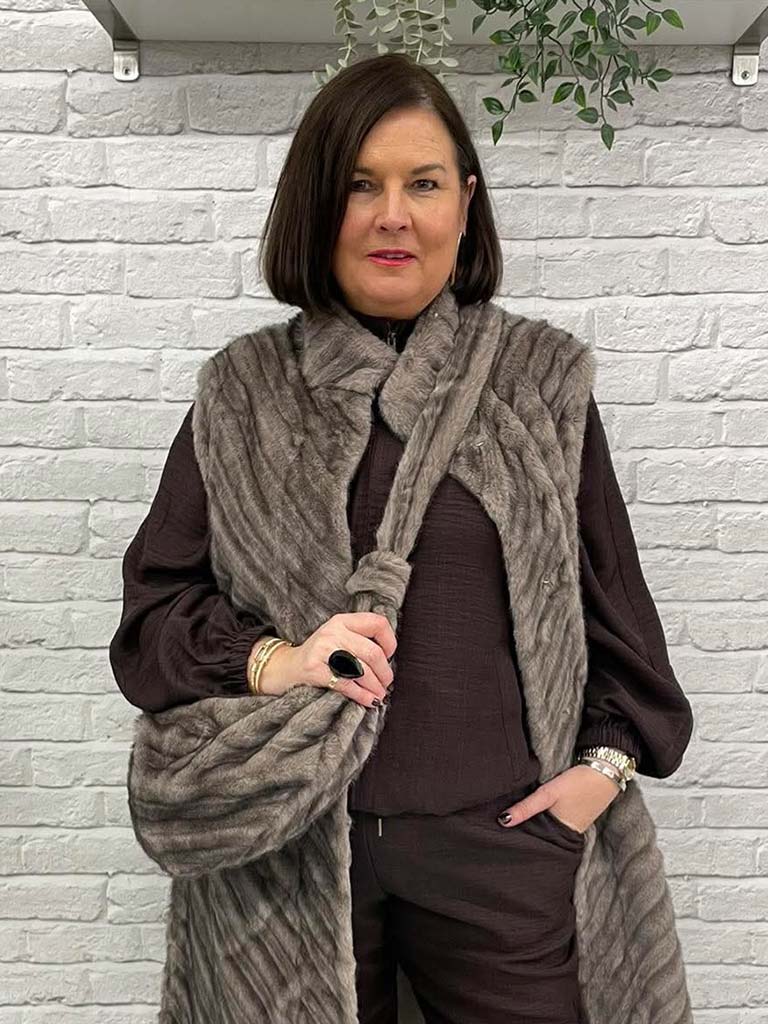 Malissa J Faux Fur Crescent Bag - Greige