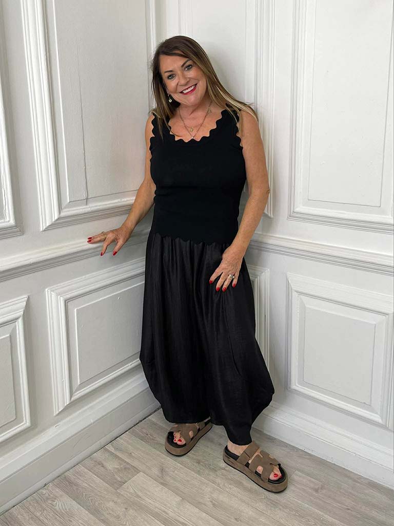 Silk Feel Cocoon Trousers - Black