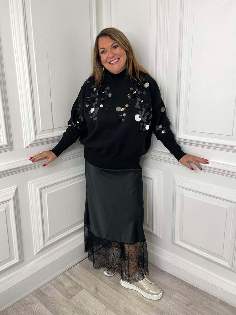 Malissa J Sequin Disc Knit - Black