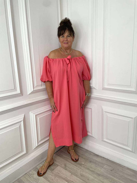 Malissa J Bardot Waffle Dress - Coral