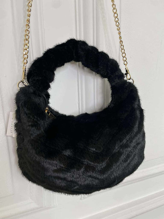Malissa J Faux Fur Shoulder Bag - Black