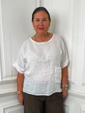 Linen Button Back Pocket Top - White