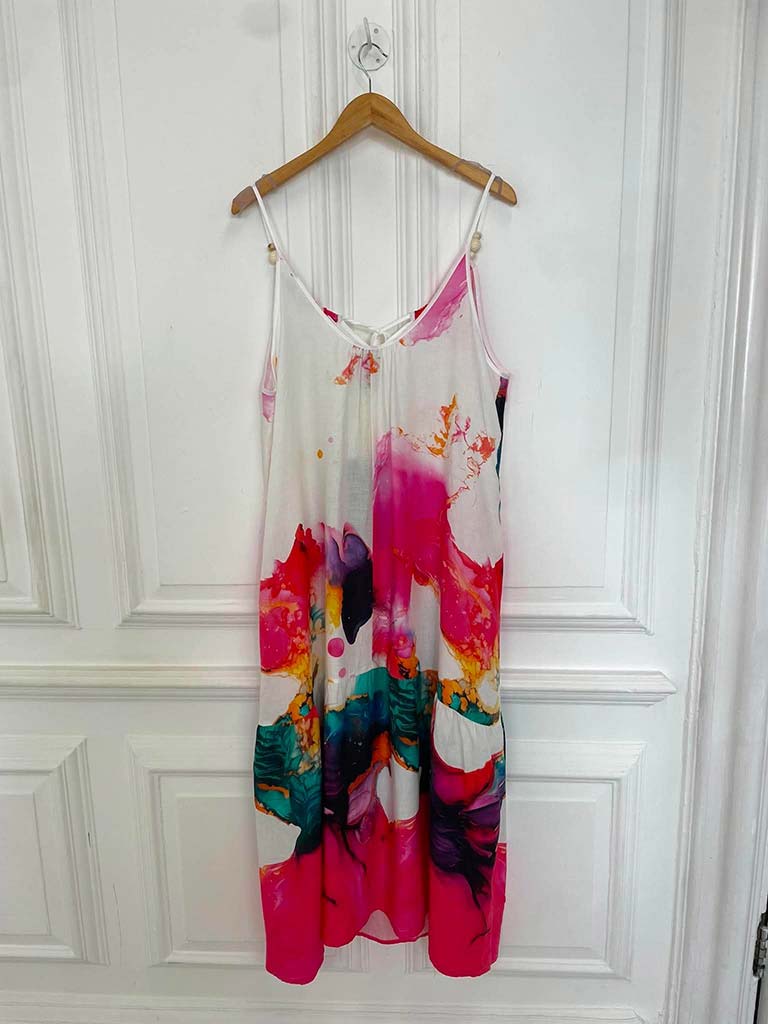 Watercolour Beaded Dress - Pink Mix