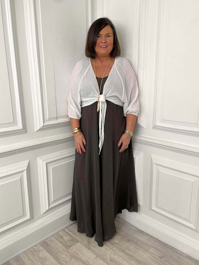 Waffle Tie Shrug - White