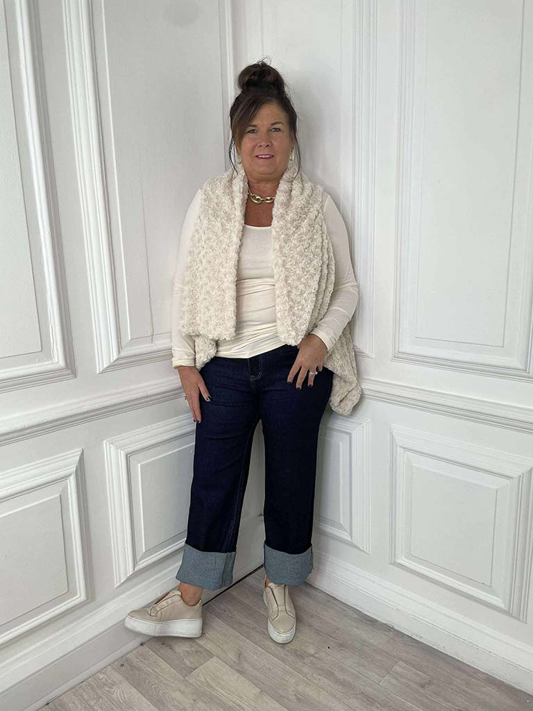 Faux Fur Waterfall Gilet - Cream