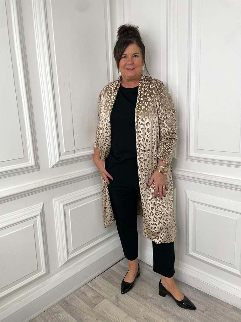 Velvet Long Leopard Jacket - Caramel