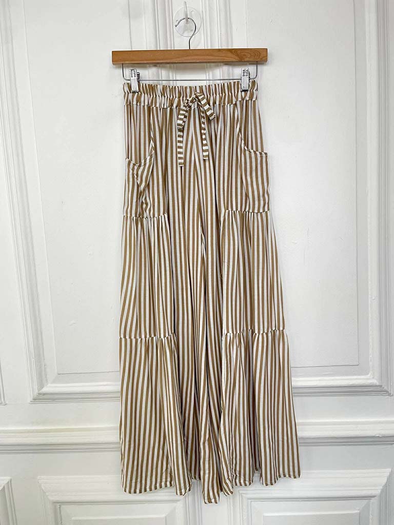 Wide Leg Stripe Palazzos - Toffee